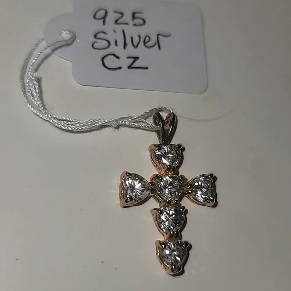 Vintage Real 925 Silver CZ Cross Pendent - Picture 9 of 13